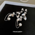 Abstract Silver Tone Sculptural Drop Earrings With Pearls view 2