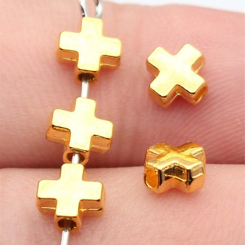 6.1x5.9x2.8mm 0.29g Bright Gold Zinc Alloy Cross Small Hole Beads for Necklace Bracelet Jewelry Making