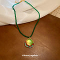 Green Seed Bead Necklace Round Green Pendant Rhinestone Trim view 4