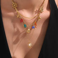 Stainless Steel Ocean Charm Necklace Sunburst Pendant Gold Steel view 1