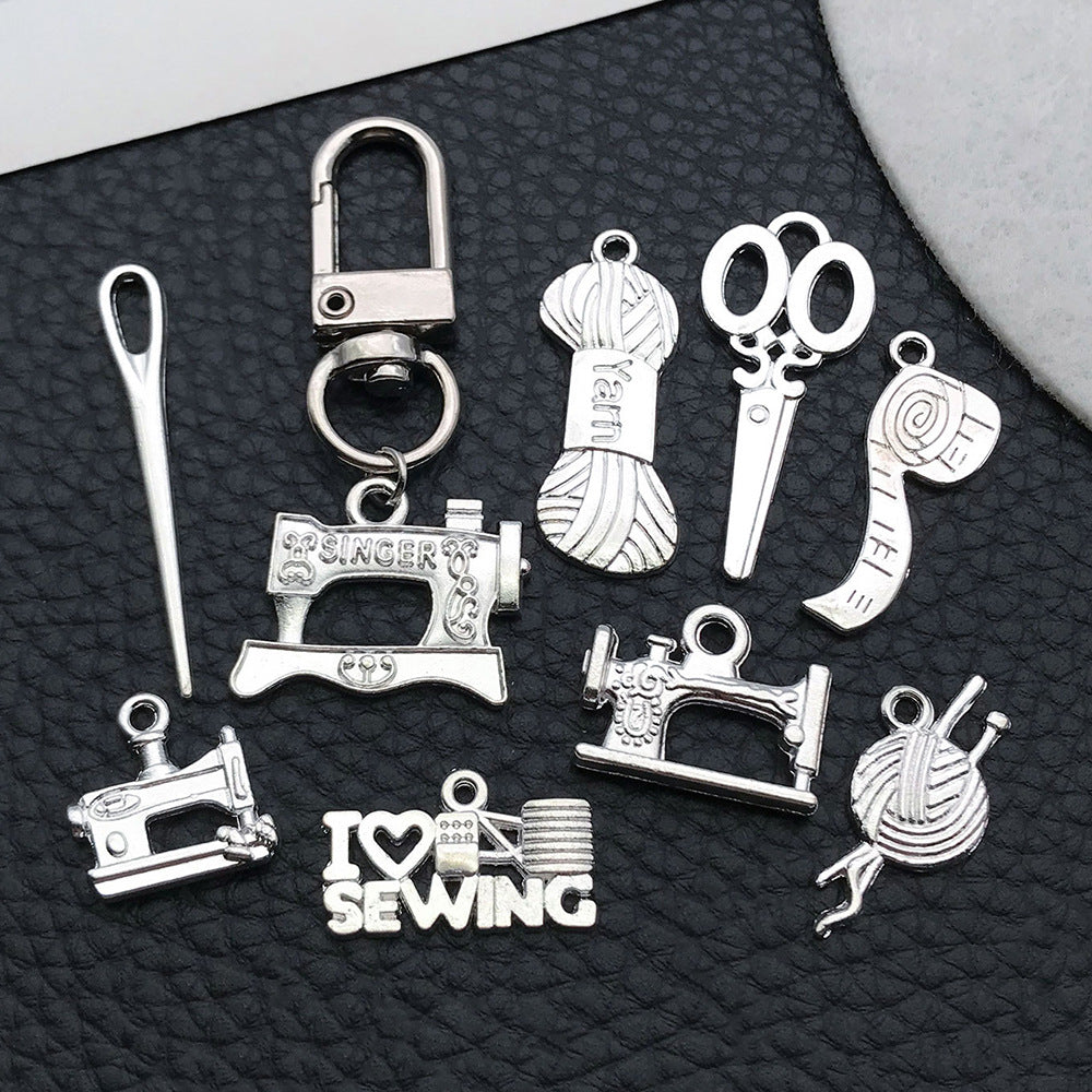 Vintage Zinc Alloy Scissors Sewing Machine Charm Pendant for DIY Bracelet Necklace Key Ring