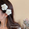White Crochet Flower Hair Clip With Pearl Rhinestone Center view 3