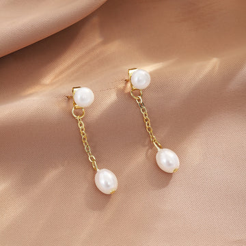 Convertible Pearl Look Gold Chain Dangle Stud Earrings