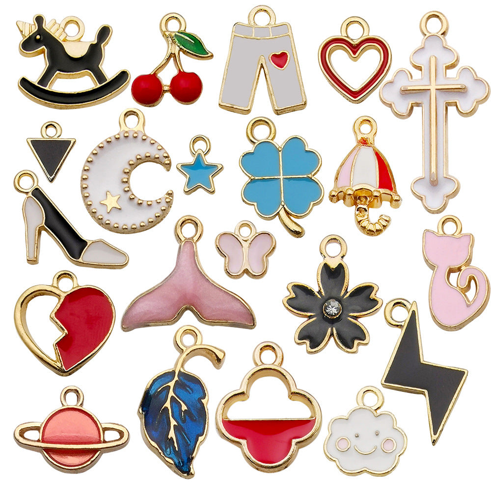 Enamel Zinc Alloy Flower Heart Four Leaf Clover Charm Pendants for DIY Earrings Jewelry
