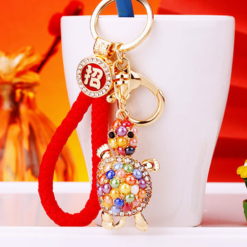 Multicolor Beaded Turtle Keychains with Six Fortune Loops and One Plain Style