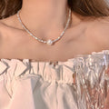 Silver Chip Pearl Geometric Bead Necklace Ten Styles view 1
