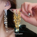 Cascading Sequin Tassel Earrings in Gold and Silver Tone view 2