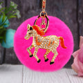 Crystal Winged Horse Keychains with Faux Fur Pompoms and Plain Options view 2