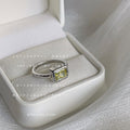 Silver Olive Green Rectangular Crystal Open Adjustable Ring view 1