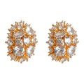 Gold Oval Crystal Cluster Stud Earrings Mixed Cut Stones view 5