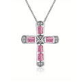 Opalescent Inlay Cross Pendant Necklace In Five Colors Silver Tone view 6