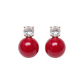 Red Pearl Style Drop Earrings with Crystal Square Studs view 5