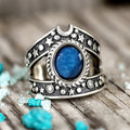 Antique Silver Star Moon Oval Blue Stone Fashion Ring view 5