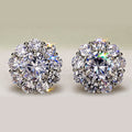 Silver-Tone Brass Flower Studs with a Clear Cubic Zirconia Center view 4