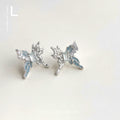 Silver Irregular Butterfly Studs Light Blue Enamel Clear Stones view 1