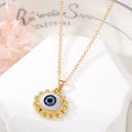 Gold Tone Realistic Eye Pearl Border Pendant Necklaces in Three Colors view 6
