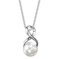 Silver Tone Infinity Twist Pendant Necklace with White Faux Pearl view 3