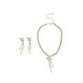 Silver Butterfly Rhinestone Necklace Matching Tassel Earrings view 5