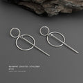 Silver-Tone Double Circle Bar Geometric Drop Earrings Pair view 3