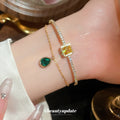 Square Yellow Crystal Green Teardrop Cuff Bracelets view 3
