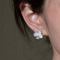 Clear Faceted Flower Stud Earrings with Iridescent Shine view 2