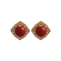 Crystal Border Round Stud Earrings in Red or Pearl White view 5