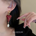 Red Crystal Heart Pearl Drop Earrings For Women Jewelry view 4