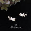 Gold Tone Pearlescent Wing Butterfly Clear Stone Stud Earrings view 1