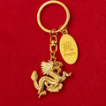 Gold Tone Small Chinese Dragon Keychain with Oval Dragon Plaque view 2