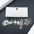 Two-Style Ten-Pair Antique Silver Skull Spider Moth Earring Collection view 4