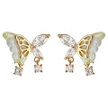 Gold Tone Multicolor Butterfly And Clear Stone Tassel Stud Earrings view 5
