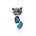 Crystal Cat Brooch with Curled Tail in Blue or Gray view 1