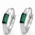 Green Baguette Stone Huggie Hoop Earrings Silver Gold Tone view 2