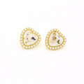 Gold Tone Pearl-Edged Pressed Flower Heart Stud Earrings view 3