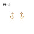 Mini Open Heart CZ Stud Drop Earrings Gold Silver Tones view 1