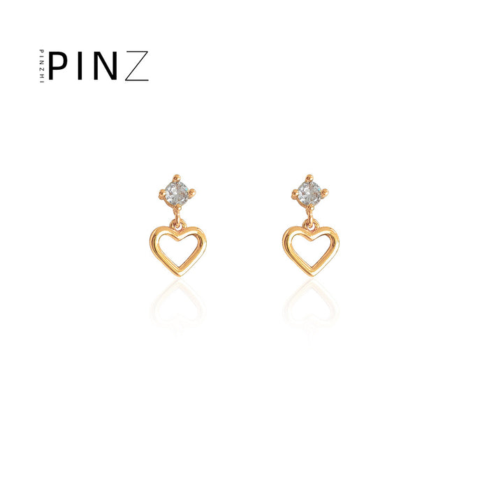 Mini Open Heart CZ Stud Drop Earrings Gold Silver Tones