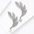 Silver AB Rhinestone Four Leaf Brooch Pearl Drop Pin view 3