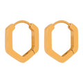 Geometric Hexagon Hoop Earrings Gold Steel Hinged Mini Hoops view 5