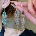 Colorful Crystal Teardrop Chandelier Tassel Stud Earrings view 2