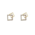 Gold Tone Overlapping Square Geometric Stud Earrings view 5