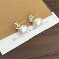 Champagne Pearl Look Square Top Statement Stud Earrings view 4
