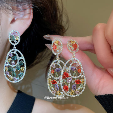 Gold And Silver Tone Multicolor Oval Drop Earrings