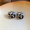 Leopard Pattern Rounded Square Stud Earrings Jewelry Pair view 7