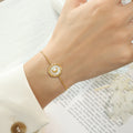 Gold Steel Mother of Pearl Crescent Moon Jewelry Set view 8