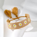 Wide Woven Daisy and Evil Eye Adjustable Tassel Bracelets view 7