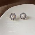 Purple Enamel Round Pearl Flower Stud Earrings Pair view 4