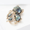 Abalone Shell Dual Cat Brooch Gold Tone Rhinestone Accents view 3