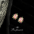 Gold Pink Teardrop Crystal Stud Earrings Multicolor Halo view 4