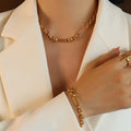 Thick Link Chain Necklace And Bracelet Gold Or Steel view 1