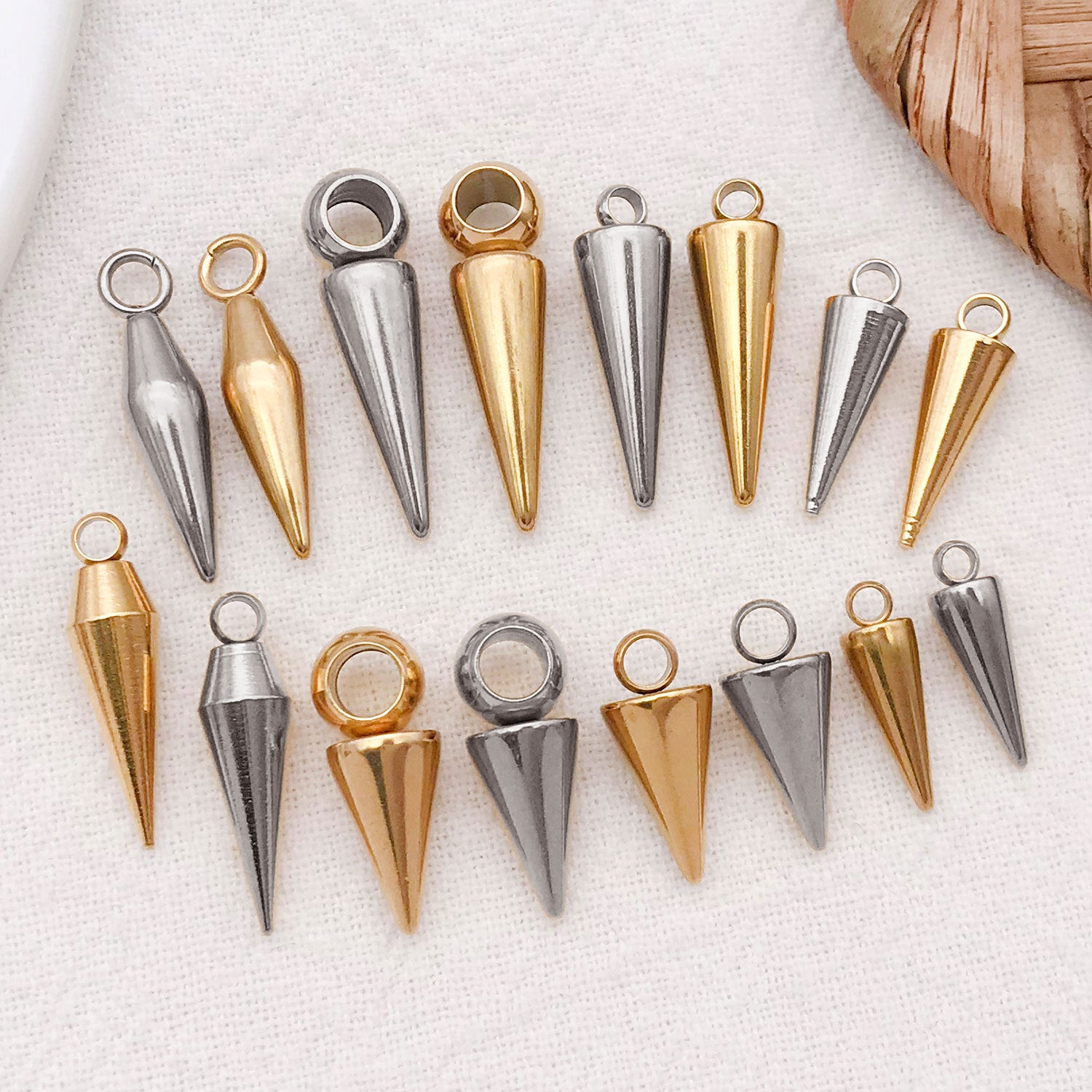Stainless Steel Punk Cone Spike Charm Pendant for DIY Necklace Bracelet Earring Making
